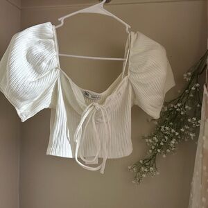 ZARA White Puff Sleeve Crop Top